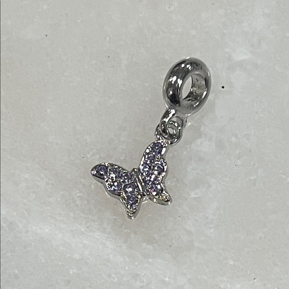 Silver Butterfly Charm with Purple Crystal Accents